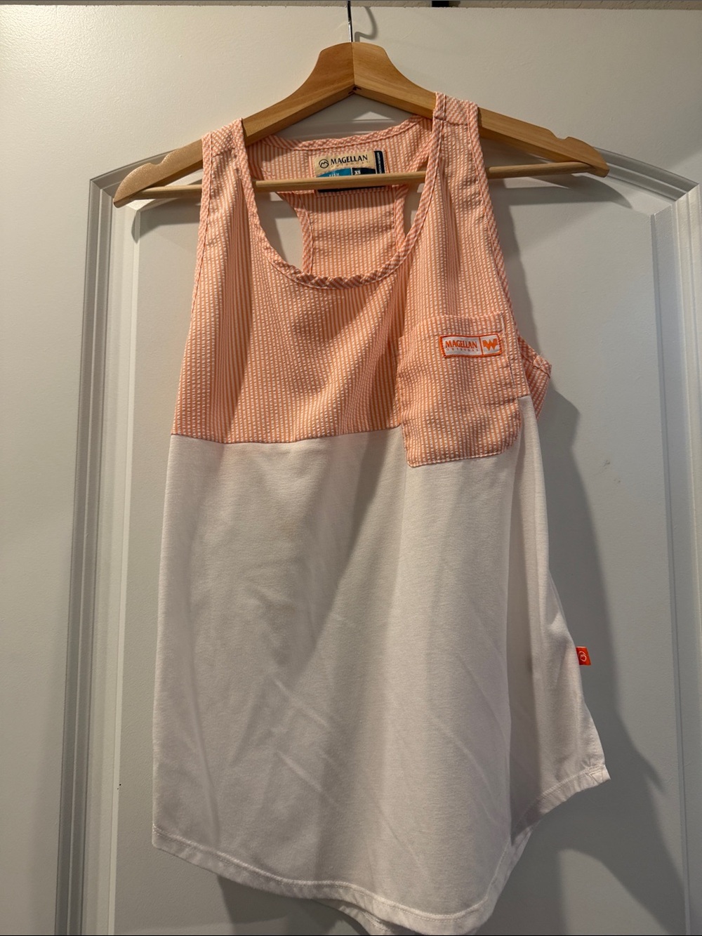 Magellan Outdoors Peach and White Colorblock Tank Top